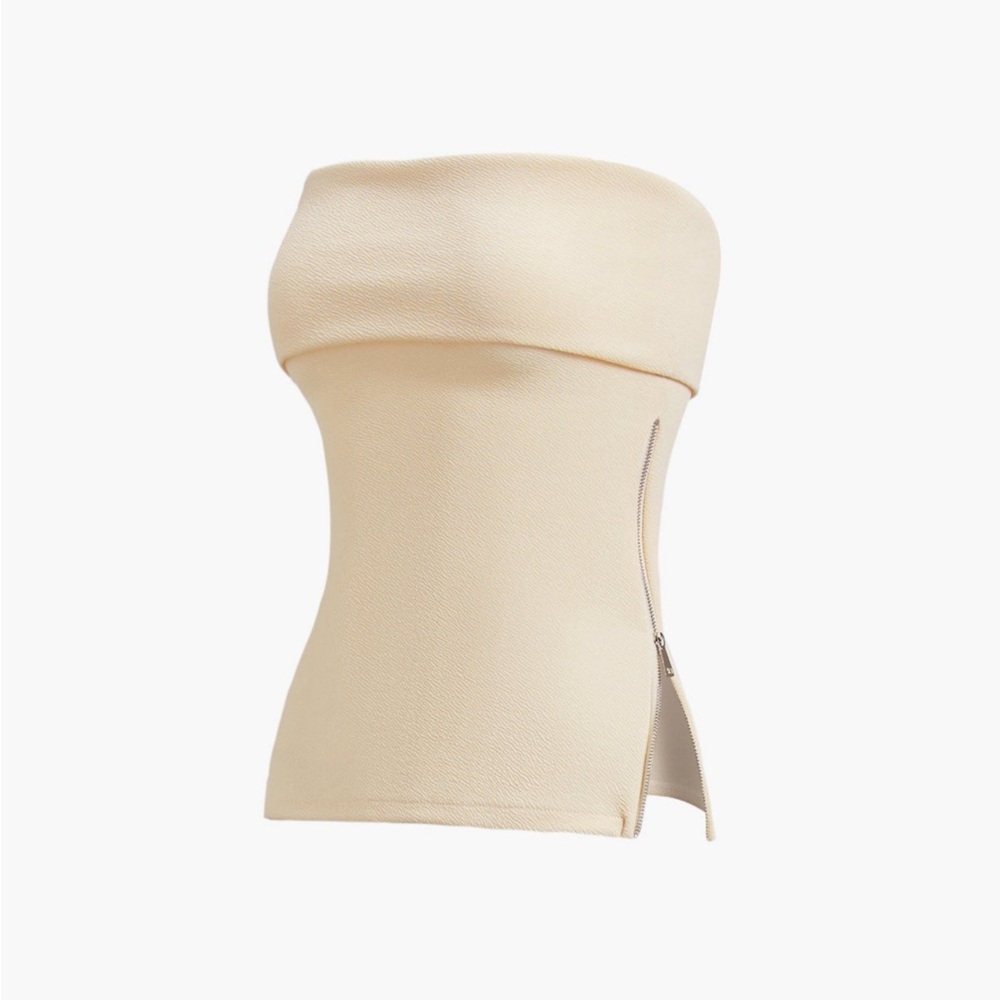 Zip Down Overfold Strapless Tube Top